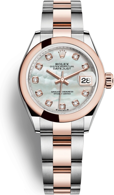 Rolex,Lady-Datejust 28mm,28mm,Everose Gold,Oystersteel,White,Automatic,Day,55hours,279161,279161-0014