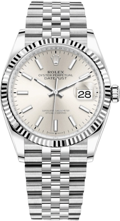 Rolex,Datejust 36 36mm,36mm,White Gold,Stainless Steel,Silver,Automatic,Day,70hours,126234,126234-0013