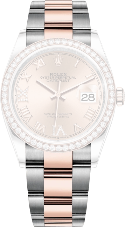 Rolex,Datejust 36 36mm,36mm,Rose Gold,Stainless Steel,Rose,Automatic,Day,70hours,126281RBR,126281RBR-0016