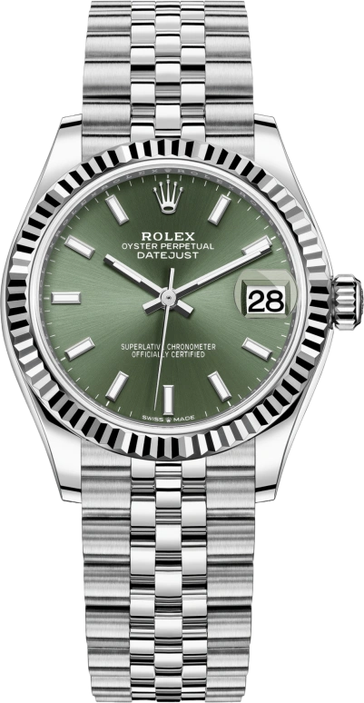 Rolex,Datejust 31 31mm,31mm,White Gold,Stainless Steel,Green,Automatic,Day,55hours,278274,278274-0018