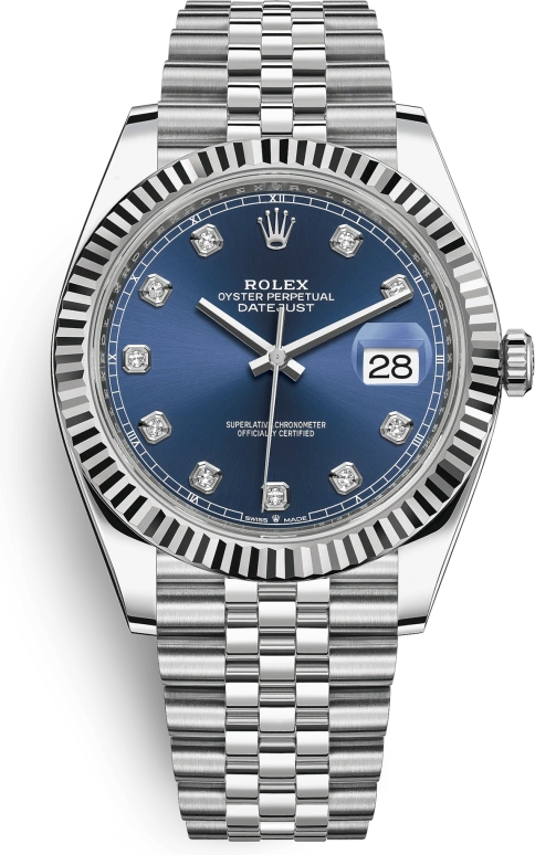 Rolex,Datejust 41 41mm,41mm,White Gold,Stainless Steel,Blue,Automatic,Day,70hours,126334,126334-0016