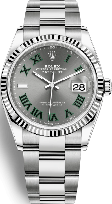 Rolex,Datejust 36 36mm,36mm,White Gold,Stainless Steel,Grey,Automatic,Day,70hours,126234,126234-0046