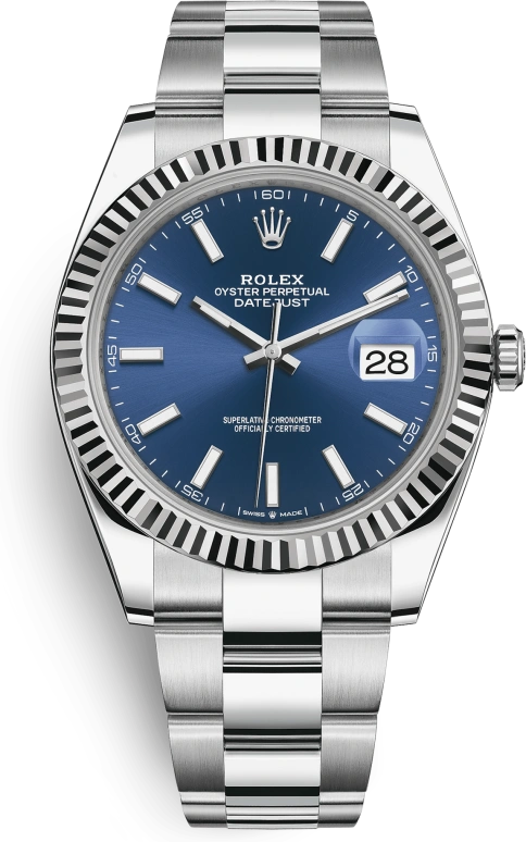 Rolex,Datejust 41 41mm,41mm,White Gold,Stainless Steel,Blue,Automatic,Day,70hours,126334,126334-0001