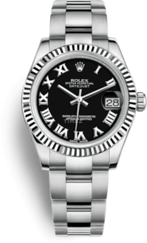 Rolex,Datejust 31 31mm,31mm,White Gold,Stainless Steel,Black,Automatic,Day,48hours,178274,178274-0078