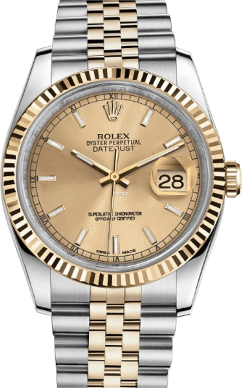 Rolex,Datejust 36 36mm,36mm,Yellow Gold,Stainless Steel,Champagne,Automatic,Day,48hours,116233,116233-0151