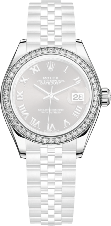 Rolex,Lady-Datejust 28mm,28mm,White Gold,Stainless Steel,Grey,Automatic,Day,55hours,279384RBR,279384RBR-0015