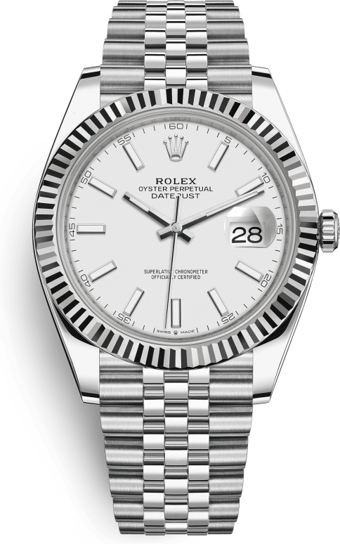 Rolex,Datejust 41 41mm,41mm,White Gold,Stainless Steel,White,Automatic,Day,70hours,126334,126334-0010