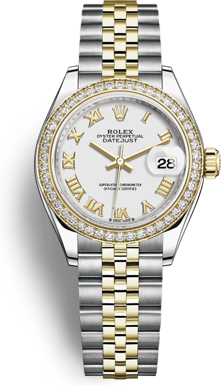 Rolex,Lady-Datejust 28mm,28mm,Yellow Gold,Stainless Steel,White,Automatic,Day,55hours,279383RBR,279383RBR-0023