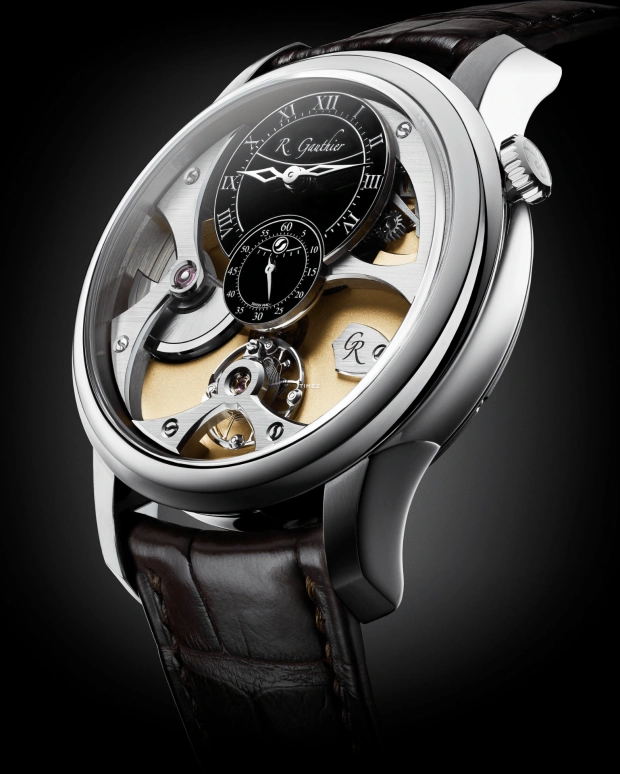 Romain Gauthier,Heritage 39.50毫米,39.50毫米,白金,黑色,米黄色,自动上弦,镂空,80小时,MON00370