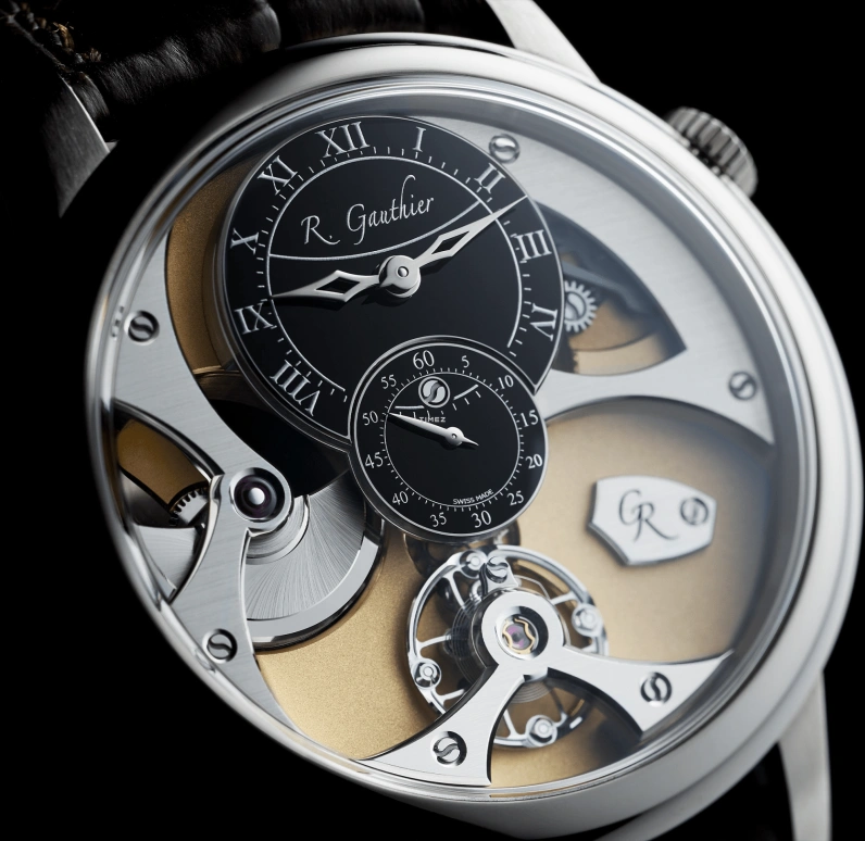 Romain Gauthier,Heritage 39.50毫米,39.50毫米,白金,黑色,米黄色,自动上弦,镂空,80小时,MON00370