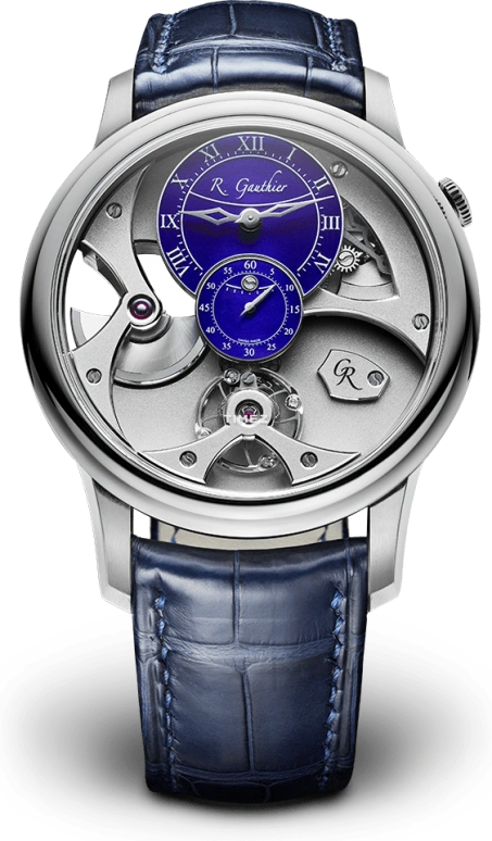 Romain Gauthier,Heritage 39.50毫米,39.50毫米,铂金,银色,蓝色,自动上弦,80小时,自制机芯,MON00305
