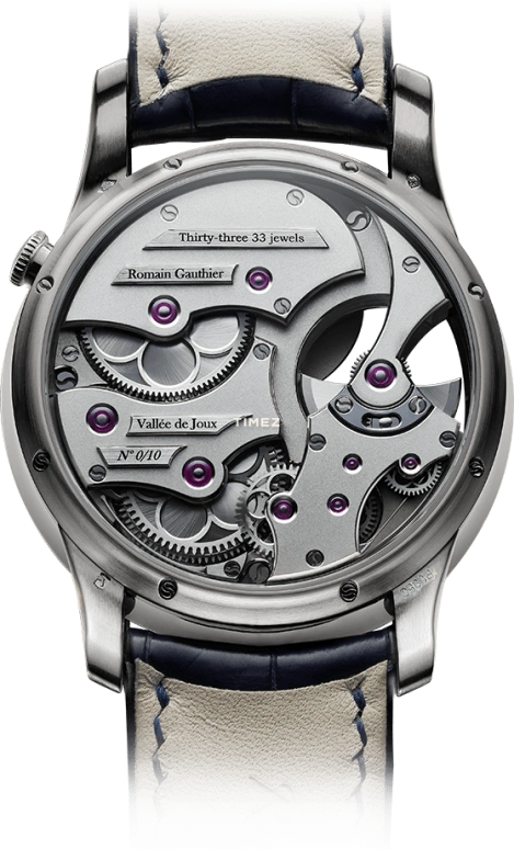 Romain Gauthier,Heritage 39.50毫米,39.50毫米,铂金,银色,蓝色,自动上弦,80小时,自制机芯,MON00305