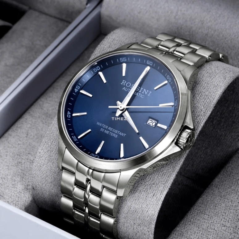 Rossini,Classic 41mm,41mm,Stainless Steel,Blue,Automatic,Day,Sapphire,Crystal Glass,5200005W05B