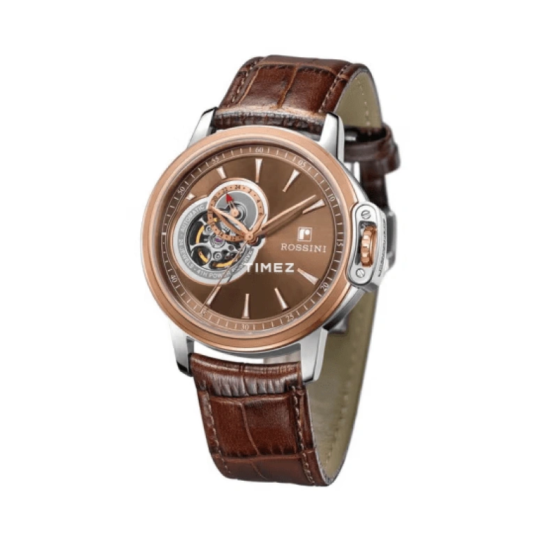 Rossini,Medal 42mm,42mm,Stainless Steel,Rose Gold,Coffee,Automatic,Dule Time,Sapphire,Crystal Glass,8633T07E