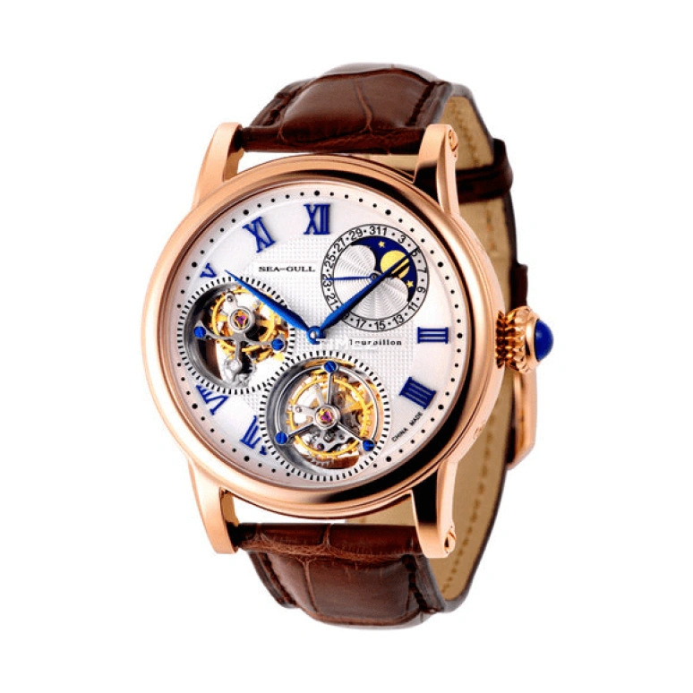 Sea-Gull,Other 43mm,43mm,Rose Gold,Yellow Gold,White,Handwound,Moonphase,Day,ST8083GSA