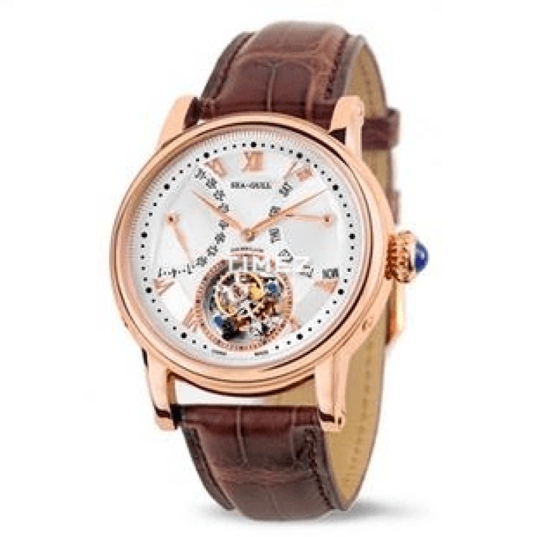 Sea-Gull,Tourbillon 43mm,43mm,Rose Gold,White,Handwound,Date,Day,Tourbillon,Flyback,Sapphire,Crystal Glass,Round,ST8004ZG