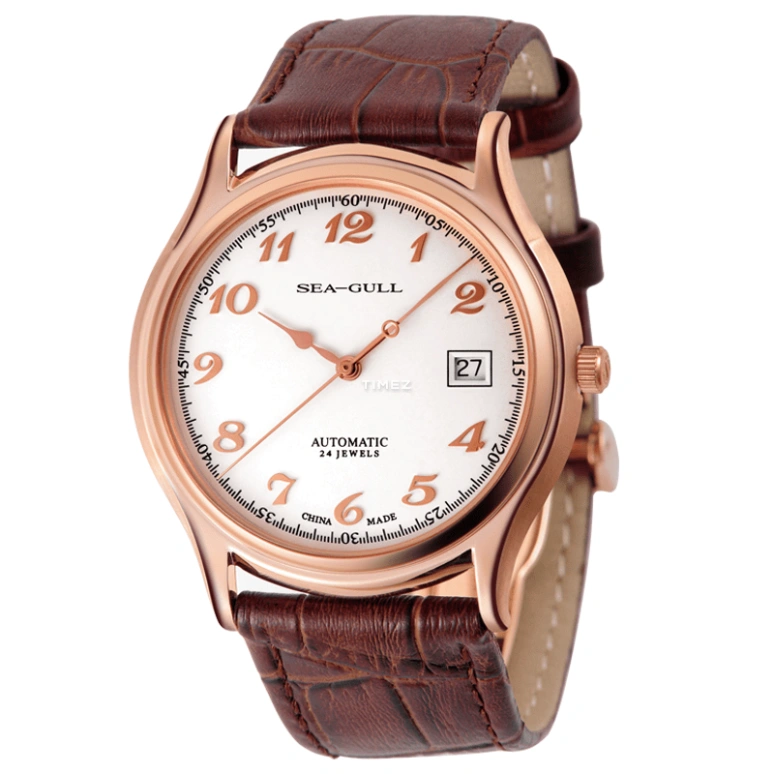 Sea-Gull,Slim 39mm,39mm,Stainless Steel,Rose Gold,White,Automatic,Day,Sapphire,D519,D519.332