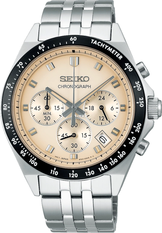 Seiko,Solar 41mm,41mm,Stainless Steel,Cream white,Quartz,Chronograph,Day,Anti-magnetic,SBTR045