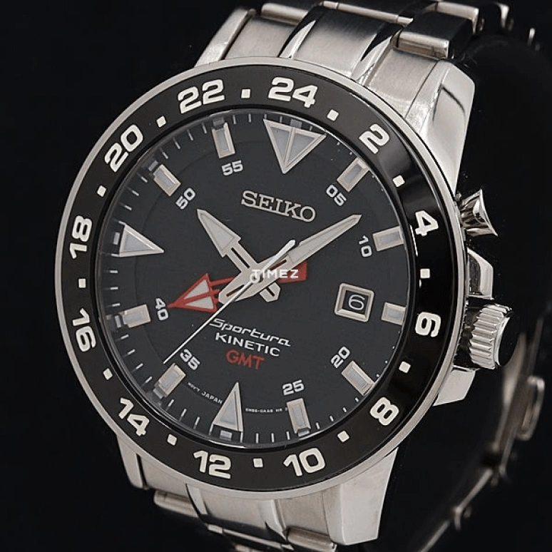精工,Sportura 44.40毫米,44.40毫米,不锈钢,黑色,石英,日历,两地时,SUN015J1