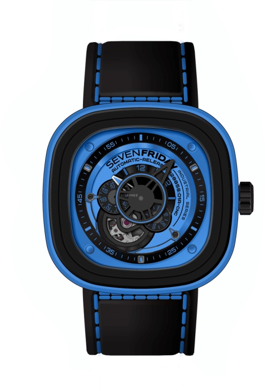 SevenFriday,P-Series 47mm,47mm,Silicone,Stainless Steel,Skeleton,Automatic,40hours,Mineral,P1,P1/04