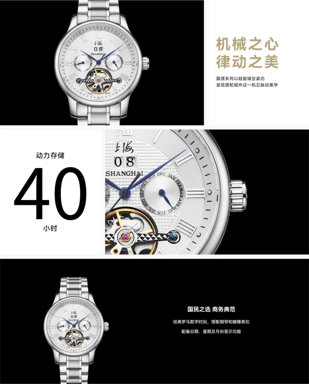 上海,国民 40毫米,40毫米,精钢,银色,自动上弦,月历,星期历,日历,大日历,40小时,自制机芯,21RE,21RE-603-2L27-WHST