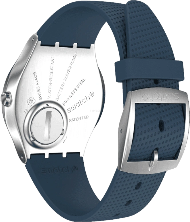 Swatch,SKIN 42mm,42mm,Stainless Steel,Blue,Quartz,Round,Silver,SS07S102