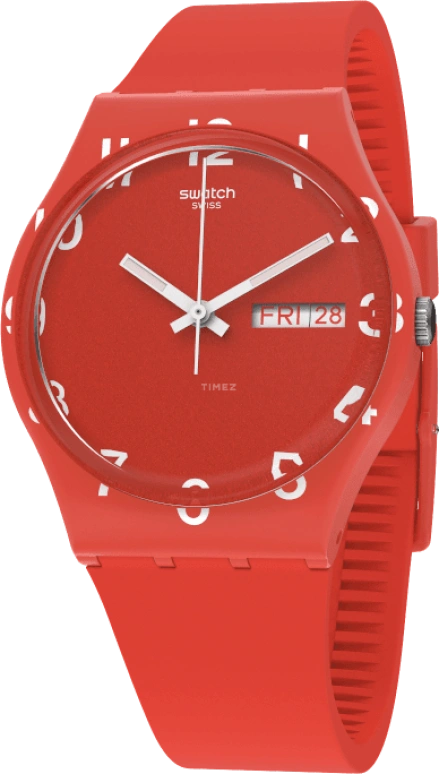 Swatch,Originals 39.20mm,39.20mm,Plastic,Red,Sapphire,Crystal Glass,Closed,GR713