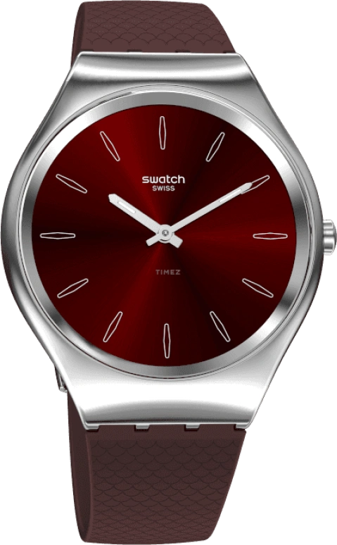 Swatch,SKIN 38mm,38mm,Red,Quartz,Round,Silver,SYXS120