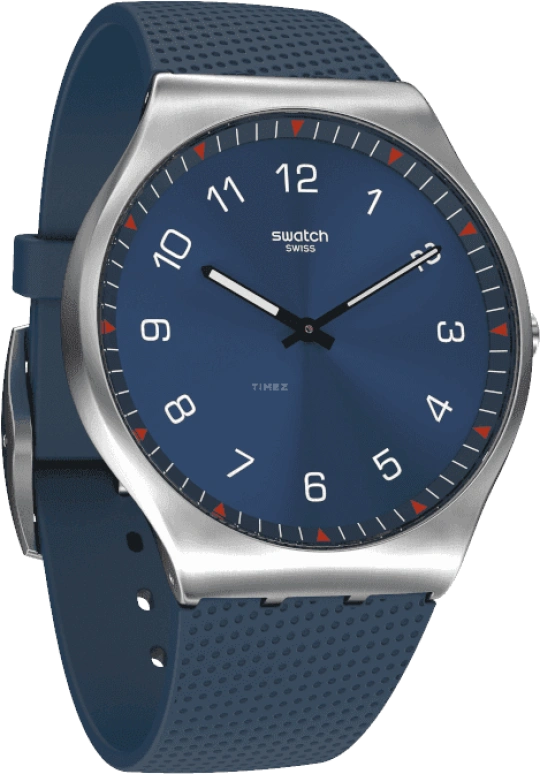 Swatch,SKIN 42mm,42mm,Stainless Steel,Blue,Quartz,Round,Silver,SS07S102