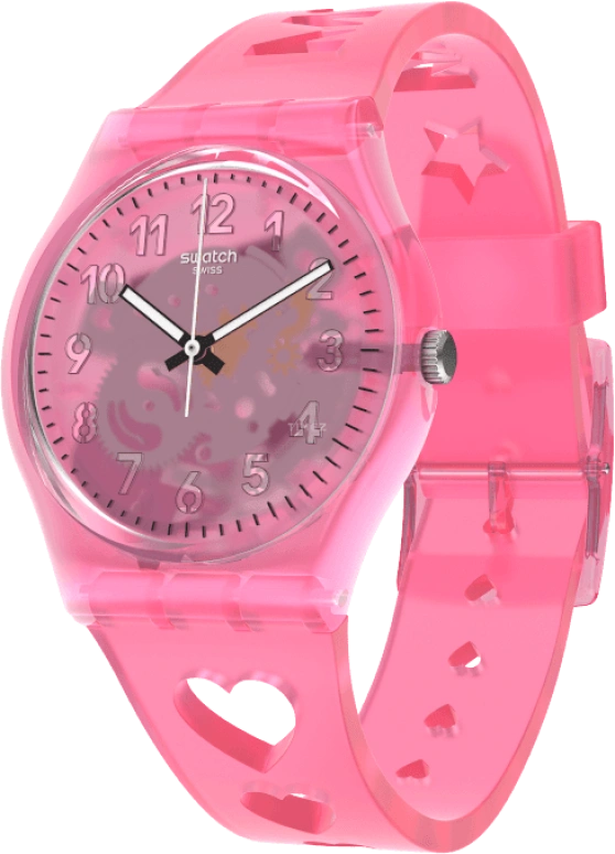 Swatch,Originals 34mm,34mm,Plastic,Pink,Sapphire,Crystal Glass,Open,GZ354