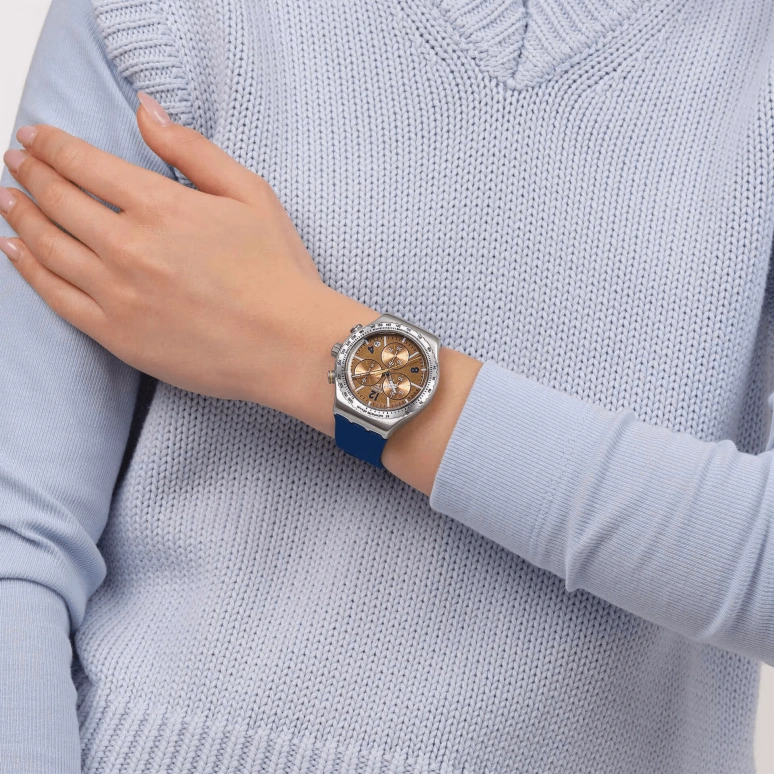 斯沃琪,IRONY 43毫米,43毫米,精钢,棕色,石英,计时,日历,YVS534