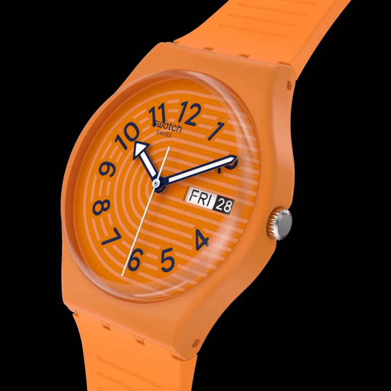 Swatch,Originals 34mm,34mm,Bio-sourced,Orange,Quartz,Date,Day,SO28O703