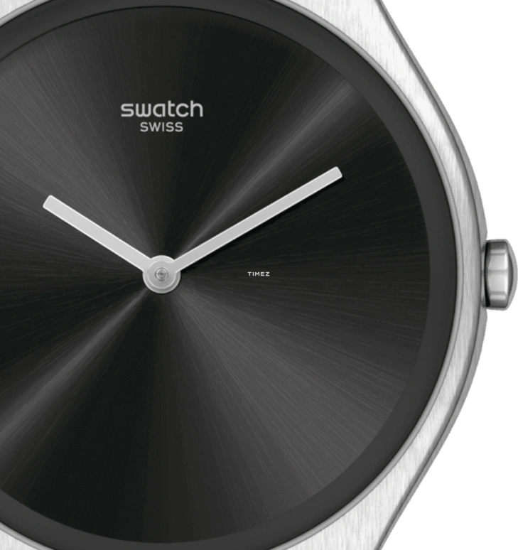 Swatch,Other 38mm,38mm,Stainless Steel,Black,Quartz,Tonneau,Silver,SYXS136