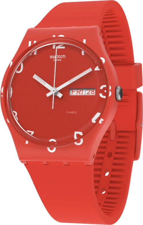 Swatch,Originals 39.20mm,39.20mm,Plastic,Red,Sapphire,Crystal Glass,Closed,GR713