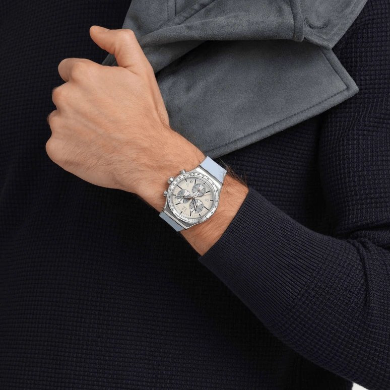 斯沃琪,IRONY 43毫米,43毫米,精钢,蓝色,石英,计时,日历,YVS536