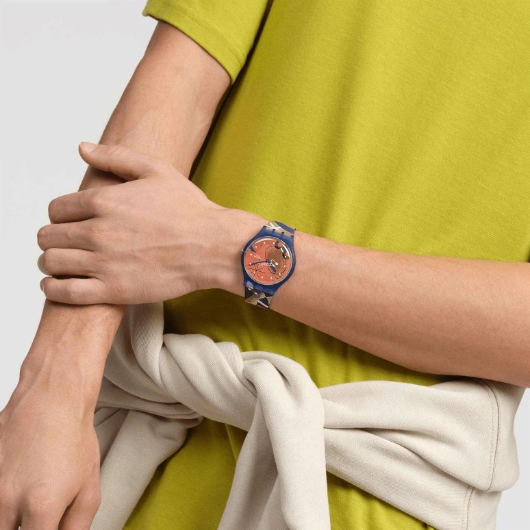 Swatch,Originals 41mm,41mm,Bio-sourced,Orange Red,Quartz,Round,Blue,SO29Z136