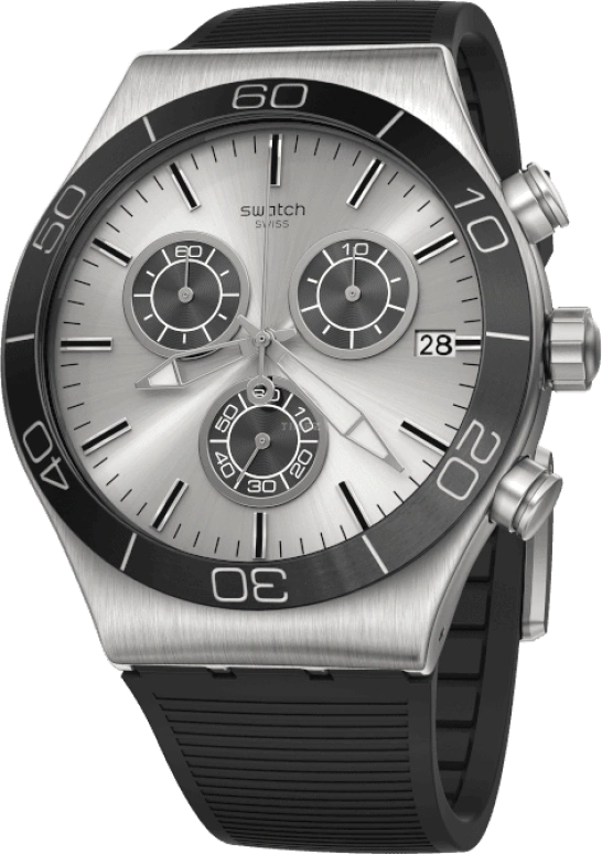 Swatch,IRONY 43mm,43mm,Stainless Steel,Black,Silver,YVS486
