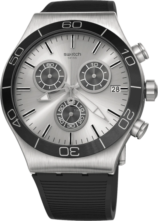 Swatch,IRONY 43mm,43mm,Stainless Steel,Black,Silver,YVS486