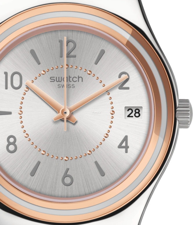 Swatch,IRONY 33mm,33mm,Stainless Steel,Silver,Quartz,Day,Tonneau,YLS458