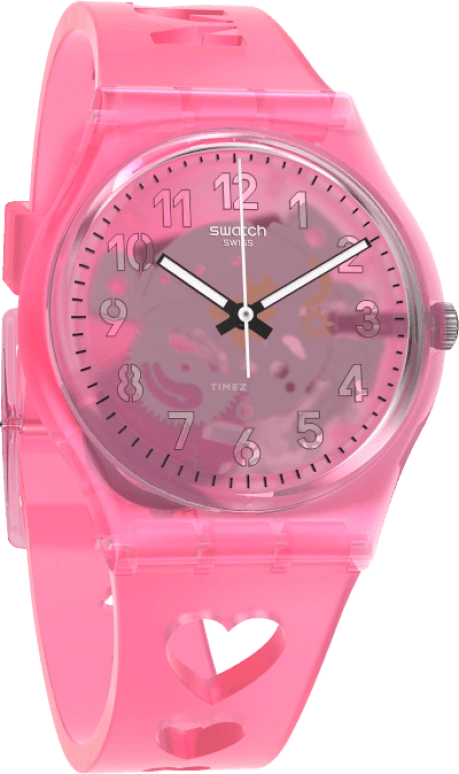 Swatch,Originals 34mm,34mm,Plastic,Pink,Sapphire,Crystal Glass,Open,GZ354