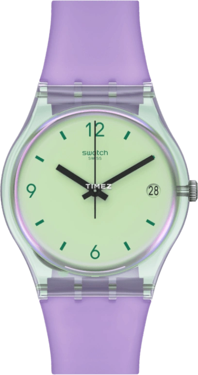 Swatch,Other 34mm,34mm,Bio-sourced,White,Cyan,Quartz,Day,Round,SO28G401