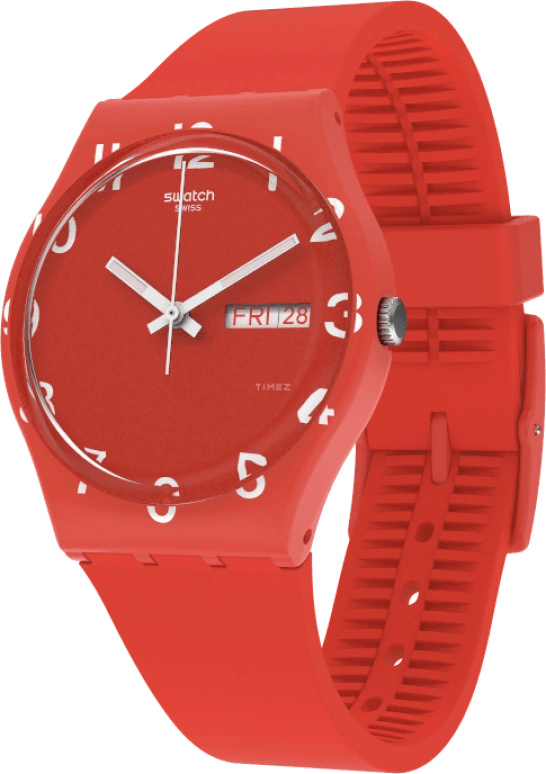 Swatch,Originals 39.20mm,39.20mm,Plastic,Red,Sapphire,Crystal Glass,Closed,GR713