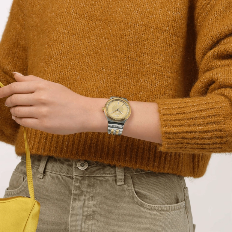 斯沃琪,IRONY 42毫米,42毫米,精钢,黄金色,自动上弦,日历,圆形,YIS437G