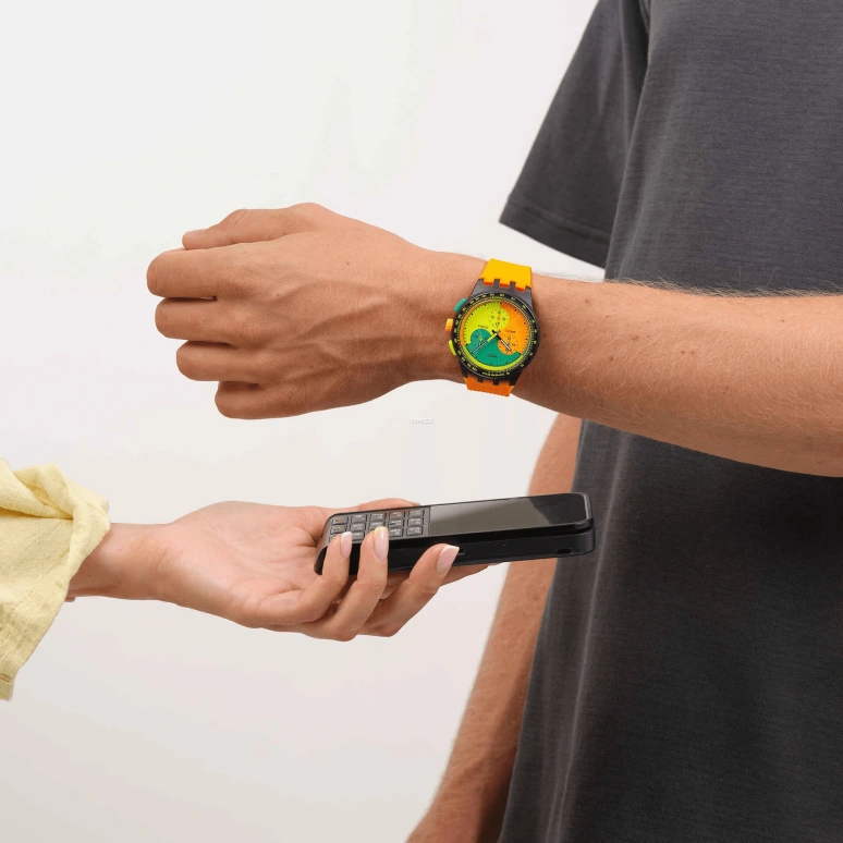 斯沃琪,NEON 42毫米,42毫米,复合材料,橘色,黄色,绿色,石英,计时,圆形,SUSB108,SUSB108-6000