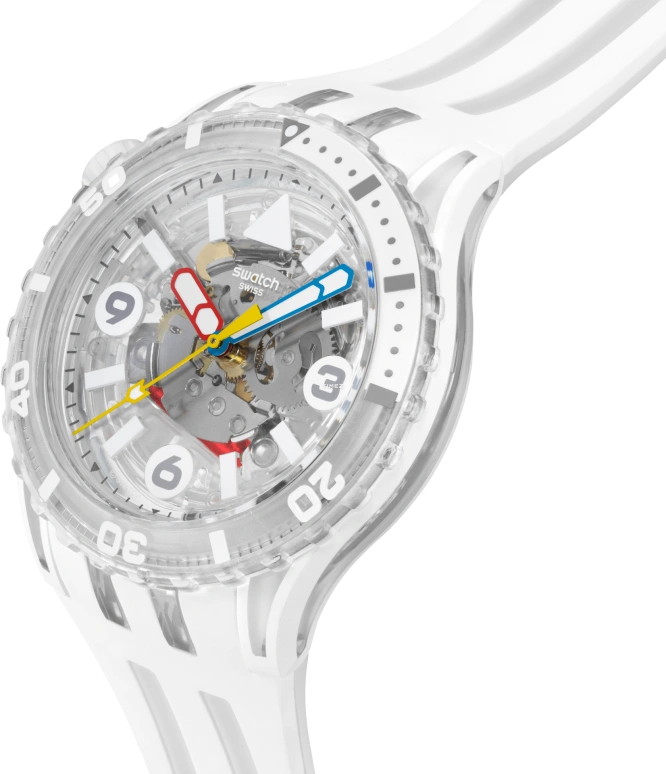 Swatch,SCUBAQUA 44x51.50mm,44x51.50mm,Bio-sourced,Bioceramic,White,Transparent,Quartz,Round,White,SSCU09K100