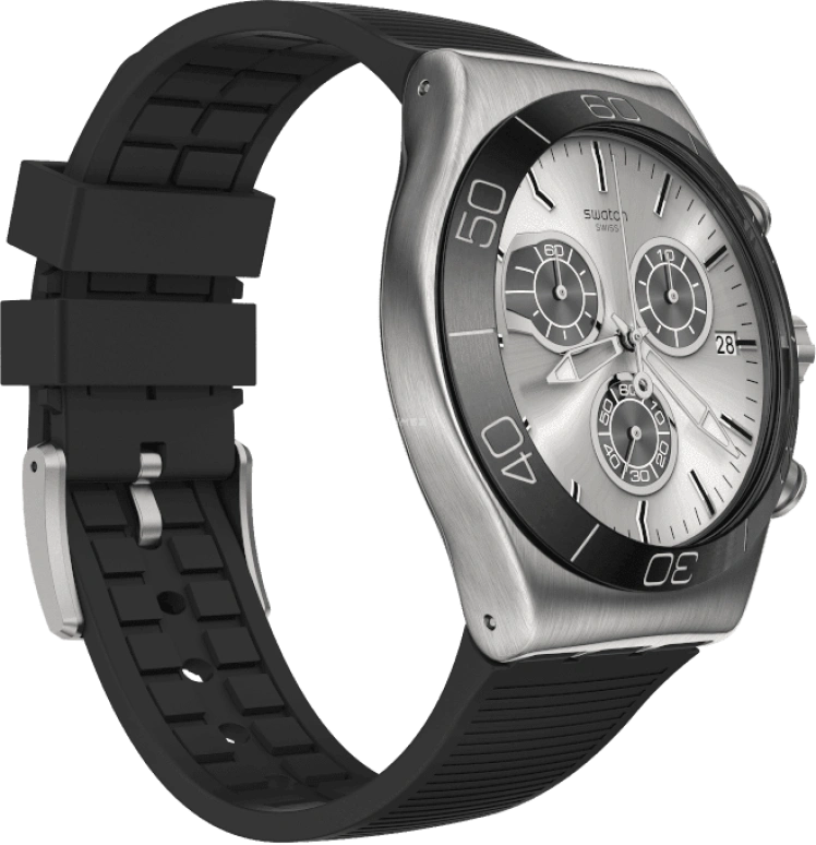 Swatch,IRONY 43mm,43mm,Stainless Steel,Black,Silver,YVS486