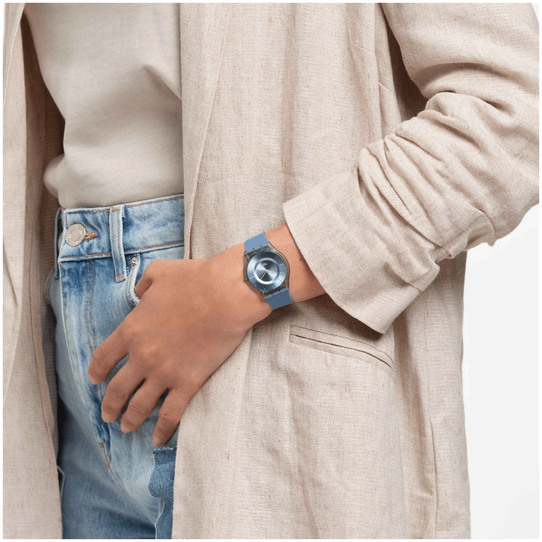 Swatch,SKIN 34mm,34mm,Bioceramic,Blue,Open,SS08N100