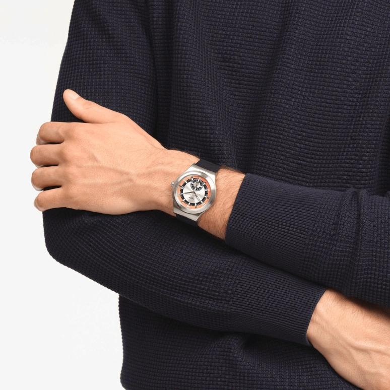 Swatch,Other 42mm,42mm,Stainless Steel,Grey,Cream,Orange,Black,Quartz,Sapphire,Crystal Glass,Round,SY23S413