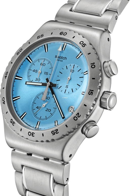 斯沃琪,Swatch Essentials 43毫米,43毫米,不锈钢,蓝色,石英,计时,日历,YVS528G