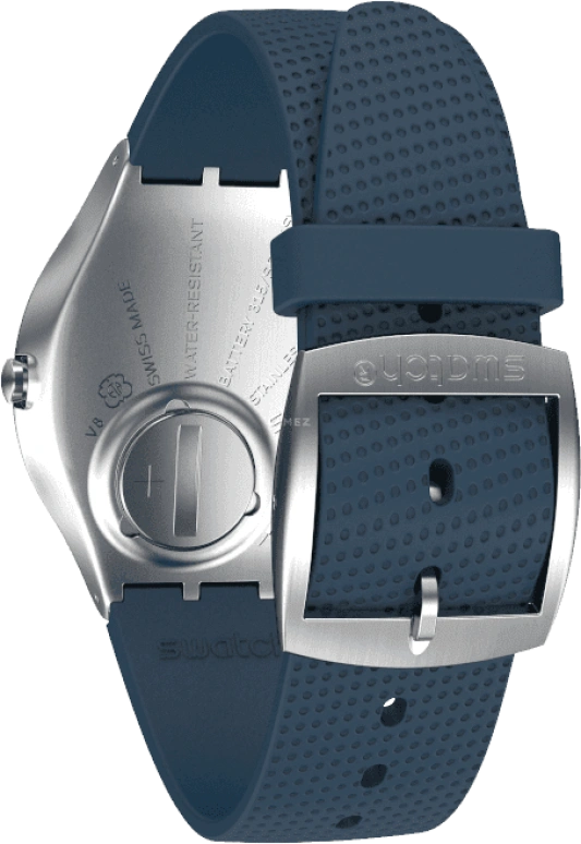 Swatch,SKIN 42mm,42mm,Stainless Steel,Blue,Quartz,Round,Silver,SS07S102